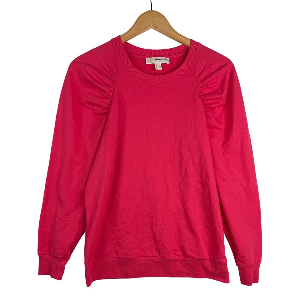 Michael Kors Womens Ruched Sleeve Sweatshirt Size Medium Pink